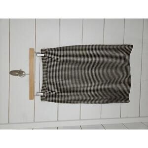 Vintage No Label Size 8 Black & Tan wool houndstooth midi skirt